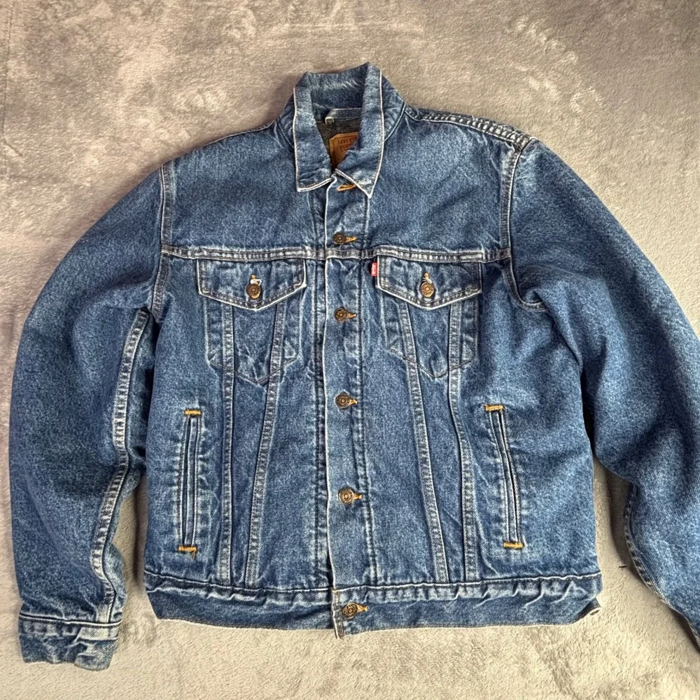 Levi's Trucker Jacket Men Med 38 Blue Vintage Blanket flannel Lined Made in USA
